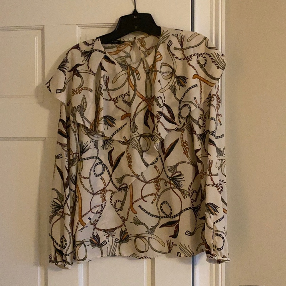 Zara Ruffle Collar Blouse Sz M